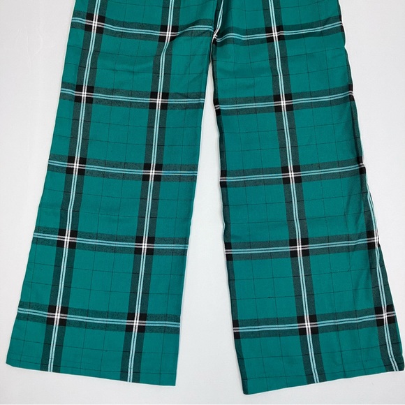 SOLD Collectif x Modcloth Giacinta Green Plaid Wide Leg Trousers High Rise - Picture 8 of 10